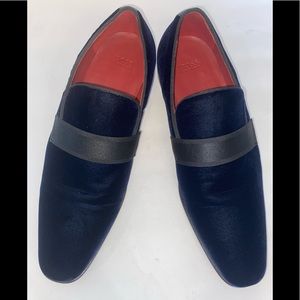 Deep Dark Navy Boss Hugo Boss Velvet Evening Smoking Slippers excellent 9.5